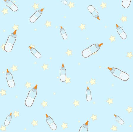 Cartoon vector illustration of retro funky background with Cute little baby bottlesのイラスト素材