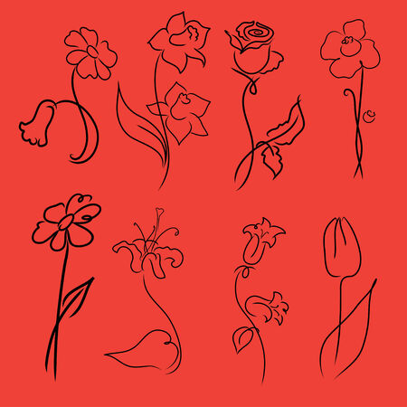 Vector illustration of flowers Design Set made with simple line onlyのイラスト素材