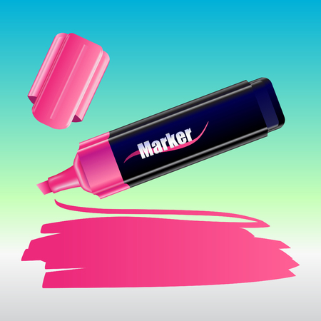 Illustration of the marker, drawing on the sheet of paper.のイラスト素材