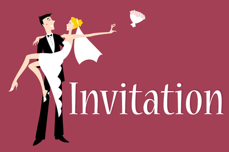 Vector illustration of funky wedding invitation with cool sexy bride and groom のイラスト素材