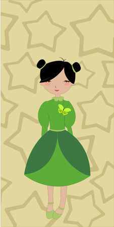 Vector Illustration of beautiful little girl on the stars backgroundのイラスト素材