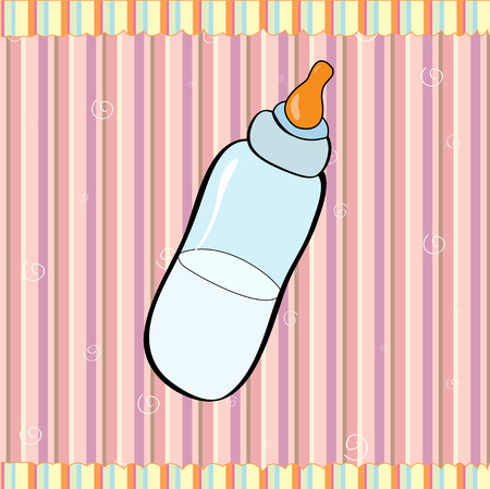 Cartoon   illustration of baby bottle  on the retro striped  backgroundのイラスト素材