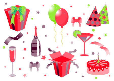 Vector illustration of funny birthday icons. Suitable for birthday cards and invotations.のイラスト素材