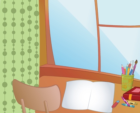 Vector Illustration of Back to School Desk background with homework and Pencils.のイラスト素材