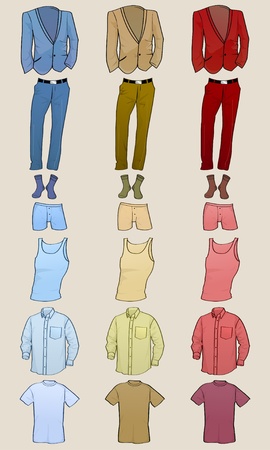 Vector illustration of cool Men clothes icon set in the different colors のイラスト素材