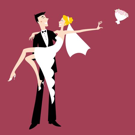Vector illustration of funky wedding invitation with cool sexy bride and groomのイラスト素材