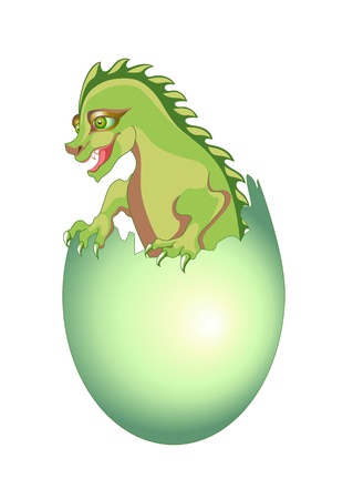 Illustration of  baby dragon breaking free from his eggの写真素材