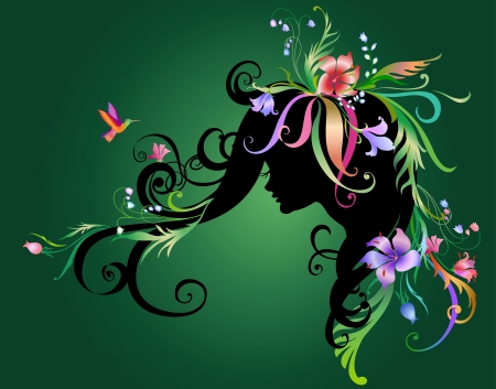 Illustration of Abstract beautiful girl with flowers in hairの写真素材