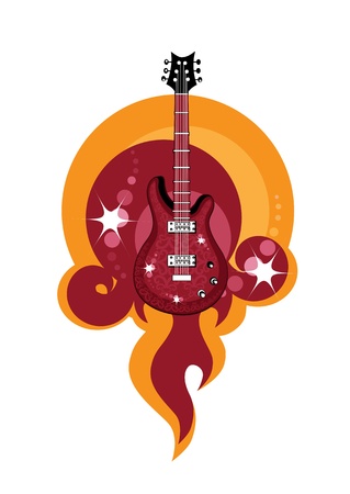 illustration of an stylized  acustic guitar on the fire red background.の写真素材