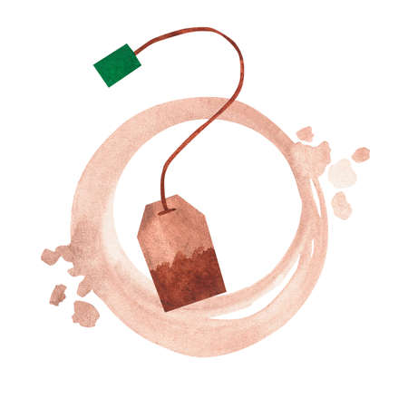 Tea bag. Watercolor vintage illustration. Isolated on a white background. For your design. Suitable for the design of postcards, stickers and so on.の写真素材