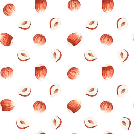 Seamless pattern. Hazelnuts. Watercolor vintage illustration. For your design. Suitable for the design of postcards, invitations, stickers and so on.の写真素材