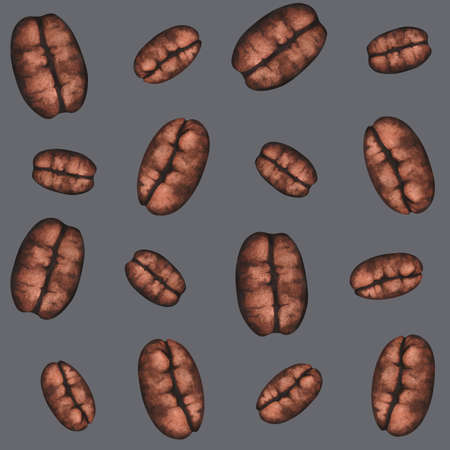 Seamless pattern of coffee beans. Watercolor vintage illustration. For your design. Suitable for the design of postcards, invitations, stickers and so on.の写真素材