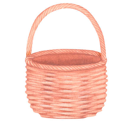 A wicker basket. Watercolor vintage illustration. Isolated on a white background. For designの写真素材