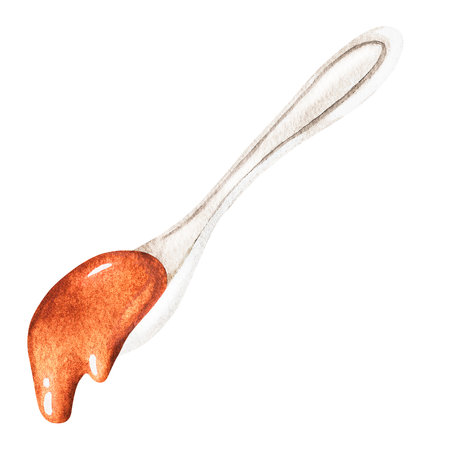 A spoonful of caramel. Watercolor illustration. Isolated on a white background. For design.の写真素材