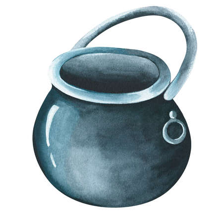 Cauldron, pot, kettle. St. Patricks Day. Watercolor illustration. Isolated on a white backgroundの写真素材