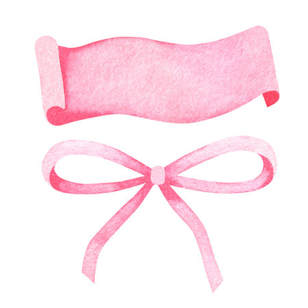 Papyrus and a bow. A place for inscriptions.Watercolor illustration.Isolated on a white background.の写真素材