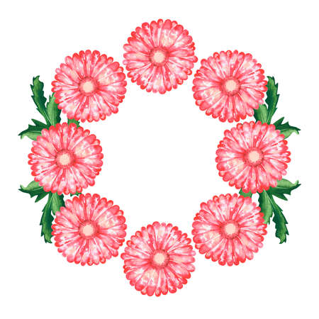 A wreath of gerbera. Watercolor illustration. Isolated on a white background. For your design.