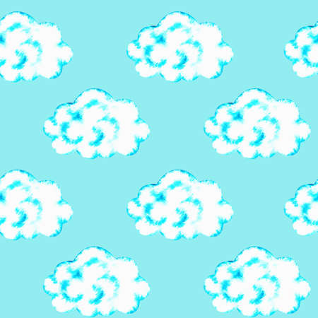 Seamless cloud pattern. St. Patricks Day. Watercolor illustration. Isolated on a blue background.