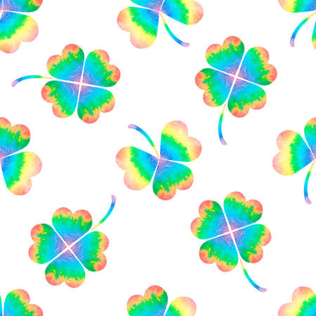 Rainbow clover. St. Patricks Day. Watercolor illustration.Isolated on a white background.の写真素材