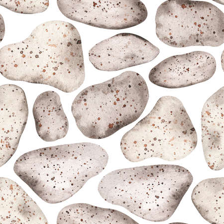 Seamless pattern of stones. watercolor illustration. isolated on a white background. For your design of wallpaper, wrapping paper, books, fabrics, covering floors.の写真素材