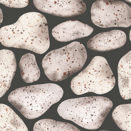 Seamless pattern of stones. watercolor illustration. Isolated on a gray background. For your design of wallpaper, wrapping paper, books, fabrics, covering floors.の写真素材