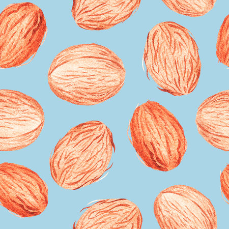 Coconuts seamless pattern. Watercolor illustration. Isolated on a blue background.の写真素材