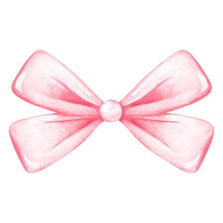 A pink ribbon bow. Watercolor illustration. Isolated on a white background. For design.の写真素材