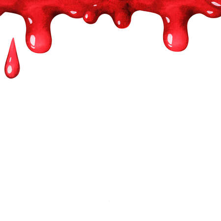 Seamless banner with dripping jam. Place for the inscription. watercolor illustration. isolated on a white background. For your design cookbooks, recipes, kitchen accessories, stickers, food packs.の写真素材