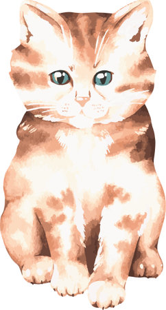 The kitten is sitting. Watercolor vector illustration. isolated on a white background. For your design birthday greeting cards, baby products, veterinary clinic advertisements, stickers, pet products.のイラスト素材