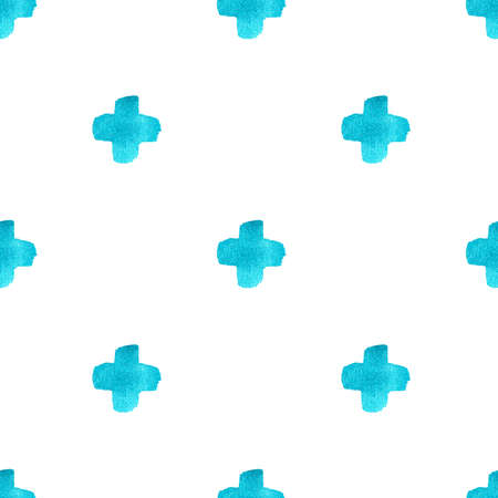 Seamless pattern of plus signs. Watercolor illustration. Isolated on a white background.の写真素材