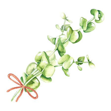 Bouquet of eucalyptus. watercolor illustration. isolated on a white background. For design of medical and cosmetic materials etc.の写真素材