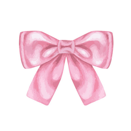 Pink ribbon Bow vector illustration. Hand drawn graphic clip art on white isolated background. Watercolor drawing of birthday gift decoration. For the design of greeting cards and invitationsのイラスト素材