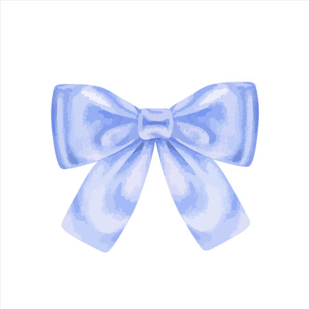 Blue ribbon Bow vector illustration. Hand drawn graphic clip art on white isolated background. Watercolor painting of birthday gift decoration. For the design of greeting cards and invitationsのイラスト素材