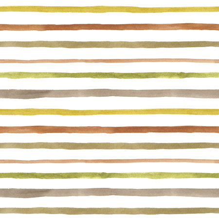 Stripe Seamless Pattern. Watercolor illustration of baby print. Hand drawn on white isolated background. Drawing of straight pastel horizontal lines. Painting of vintage simple texture. Kids ornamentの写真素材
