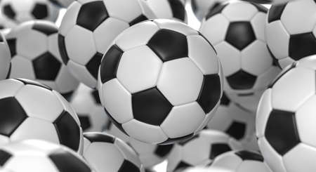 Sport background. Soccer or football balls. 3d render illustration.の写真素材