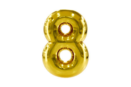 Golden number 8 made of realistic helium party balloon, Premium 3d illustration.
