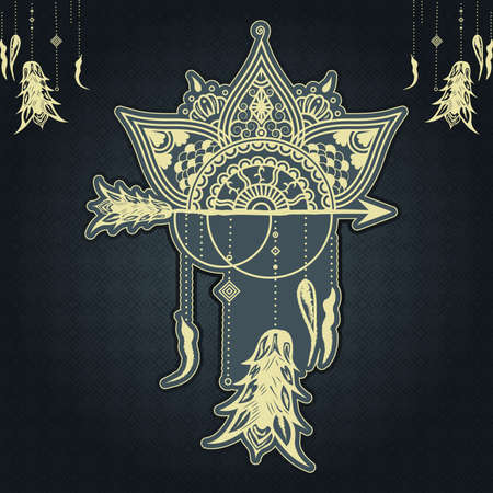 Luxury Ornamental art of a mandala dreamcatcher Design, Arabic Islamic east style. Ramadan Style Decorative mandala. Mandala for printのイラスト素材