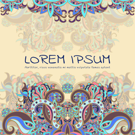 Card or invitation, cover. Boho style, ethnic ornament, drawing. Abstract floral plant natural oriental pattern on a beige background. Flower floral graphic print. Vintage decorative elementsのイラスト素材