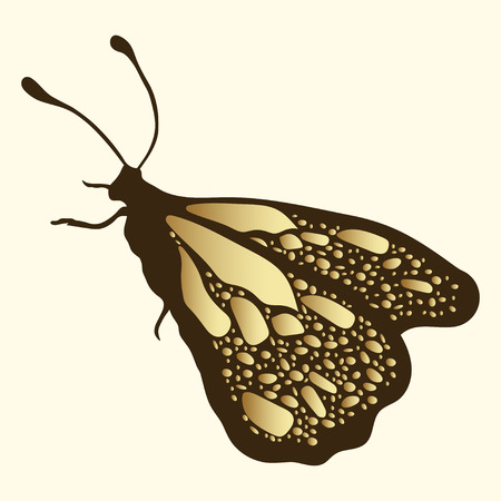 Golden butterfly. Luxury design, expensive jewelry, brooch. Exotic patterned Insect, tattoo, decorative element. Vector illustrationのイラスト素材