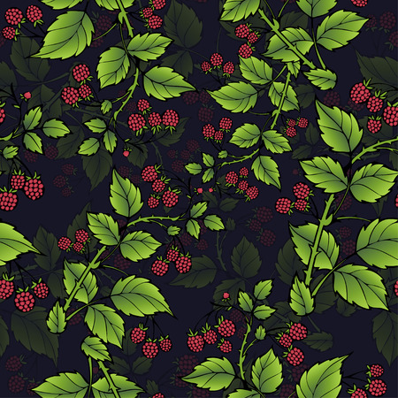 Branches of raspberry seamless patternのイラスト素材