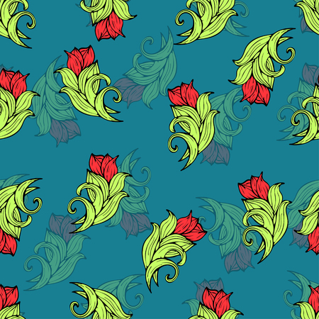 Abstract flowers and plants seamless pattern, background. Natural stylized ornament. Hand drawing for design of wallpaper, fabric, wrap, decorationのイラスト素材