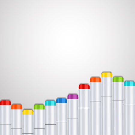 Frame, border a wave of art markers all colors of the rainbow on gray gradient background. For design postcard, banner, cover, flyer, poster, artwork. Realistic vector illustrationのイラスト素材