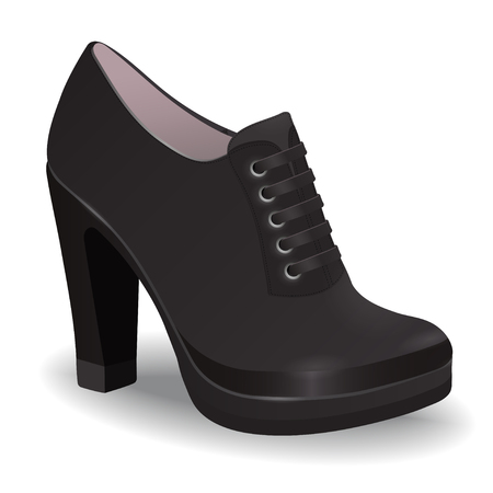 Vector shoes, womens black ankle boots on high heel with shoelaces, isolatedのイラスト素材