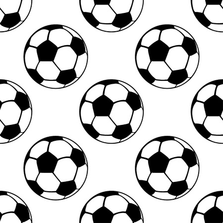 Football balls seamless pattern, vector sport background. Black and white illustrationのイラスト素材