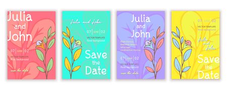 Set of templates invitations, banners, creative covers, posters, greeting cards, anniversary, flyer with colorful bright abstract floral design, vintage multicolor background. Vector illustrationのイラスト素材