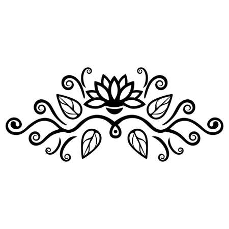 Abstract floral ornament, ethnic pattern, black and white drawing with curls, spirals, flower, decorative element, print, tattoo, coloring tracery isolated on white background. Vector illustrationのイラスト素材