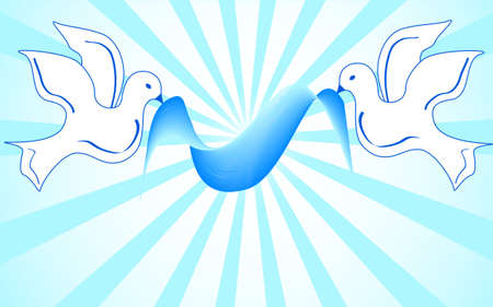 White doves holding blue ribbon. vectorのイラスト素材