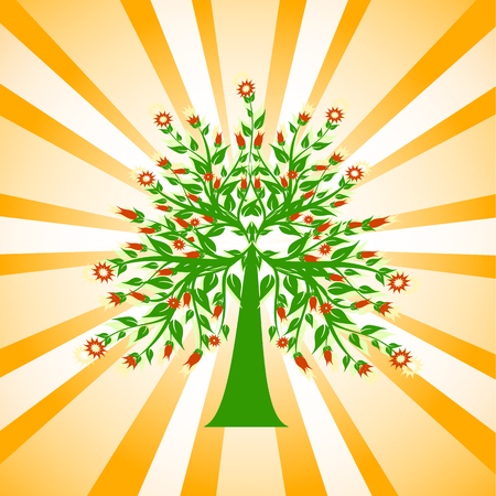 vector illustration of a flowered tree on sunny backgroundのイラスト素材