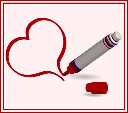 illustration of a red marker with heart on light pink background with a red frameのイラスト素材