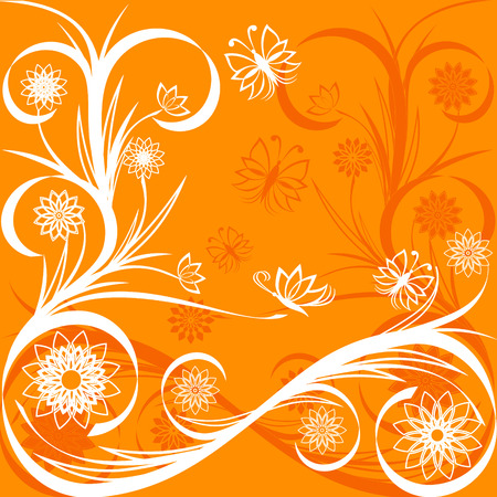 illustration of a floral ornament on orange background のイラスト素材